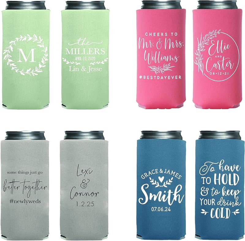 Personalized 12oz Wedding Can Coolers - Bachelorette Party Favors