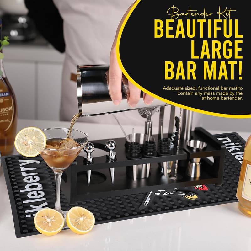 Premium Cocktail Shaker Set with Stand & Bar Mat for Mixology