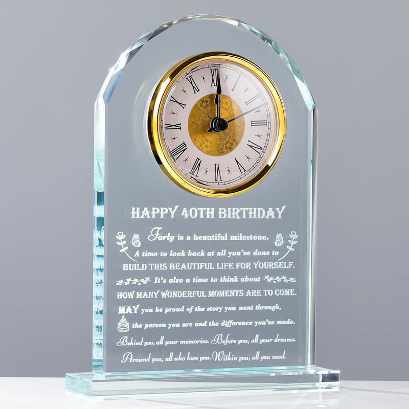 40th Birthday Personalized Crystal Clock Gift for Couples