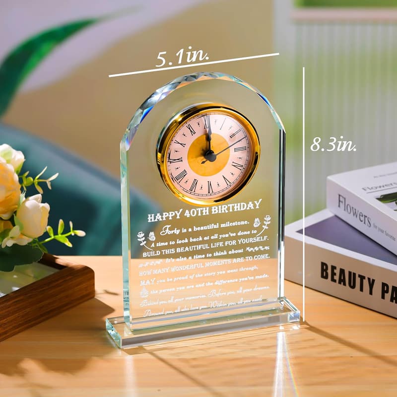 40th Birthday Personalized Crystal Clock Gift for Couples