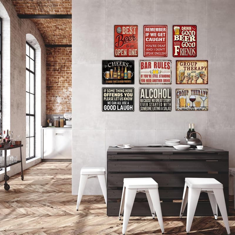 8-Pack Retro Metal Bar Signs for Man Cave Decor