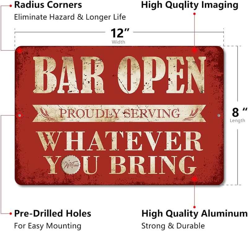 Funny Vintage Metal Bar Sign for Home Bar & Man Cave Decor