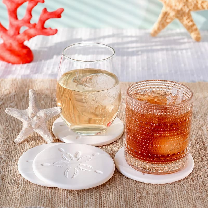 Coastal Sand Dollar Drink Coasters Set of 4 - Nautical Home Decor