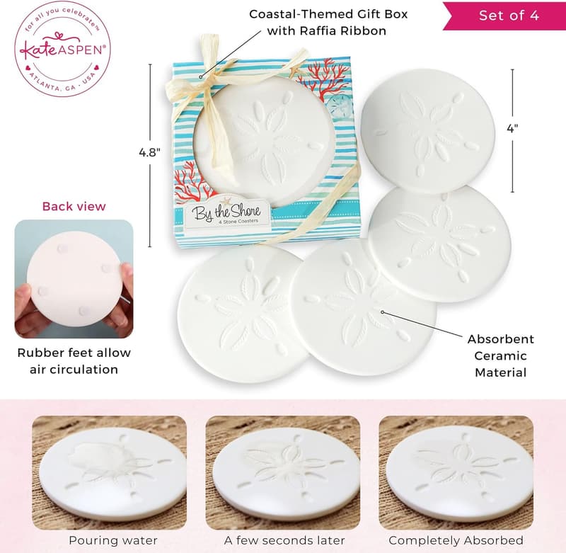 Coastal Sand Dollar Drink Coasters Set of 4 - Nautical Home Decor