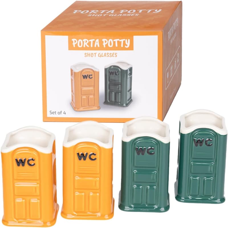 Funny Ceramic Porta Potty Shot Glasses - Novelty Party Gift