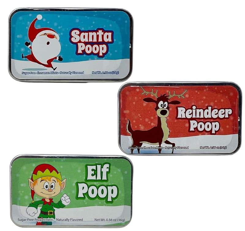Christmas Gag Gift Poop Mints - Funny Mint Tins (Set of 3)
