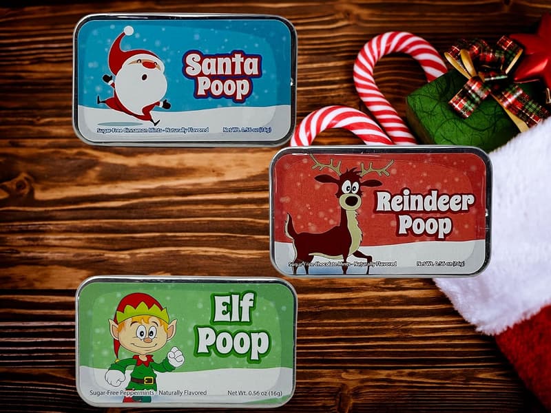 Christmas Gag Gift Poop Mints - Funny Mint Tins (Set of 3)