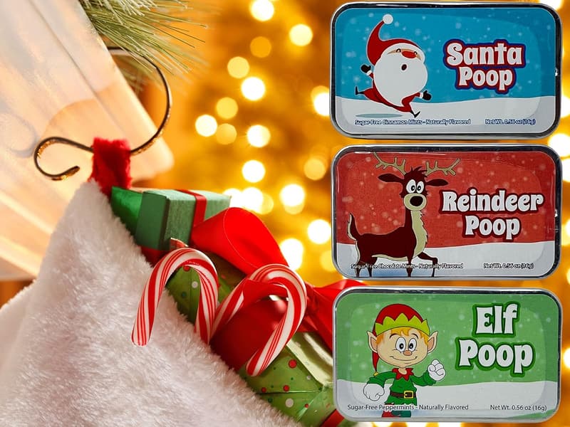 Christmas Gag Gift Poop Mints - Funny Mint Tins (Set of 3)