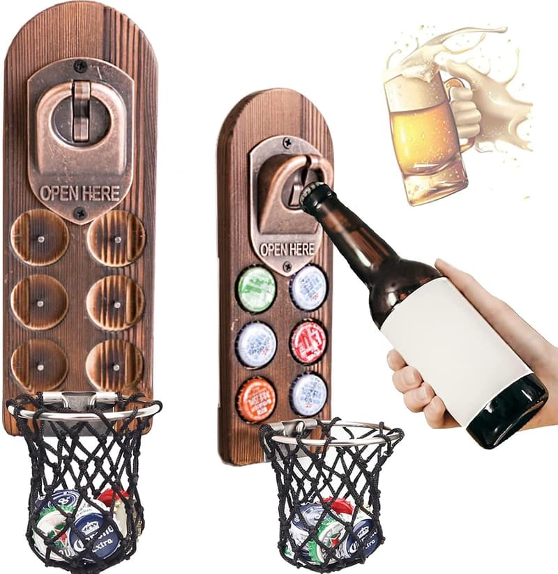 Personalized Wall-Mounted Wooden Beer Bottle Opener for Men
