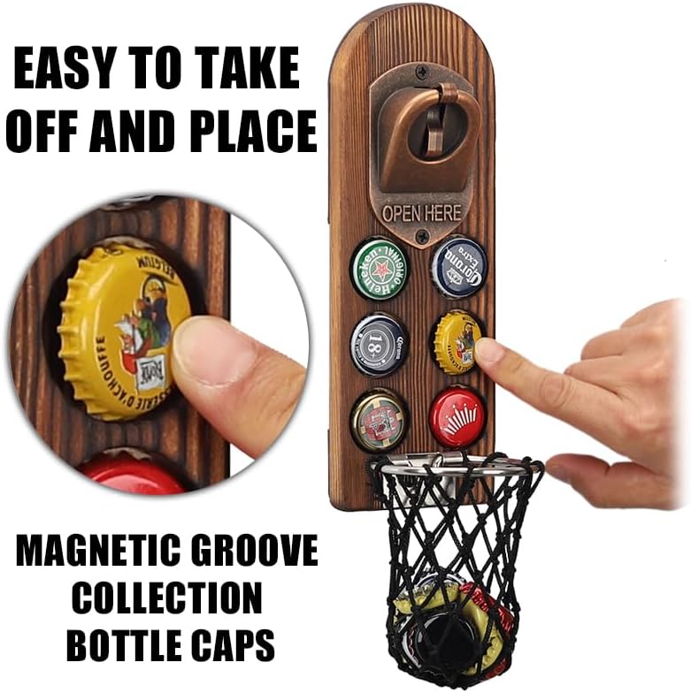 Personalized Wall-Mounted Wooden Beer Bottle Opener for Men