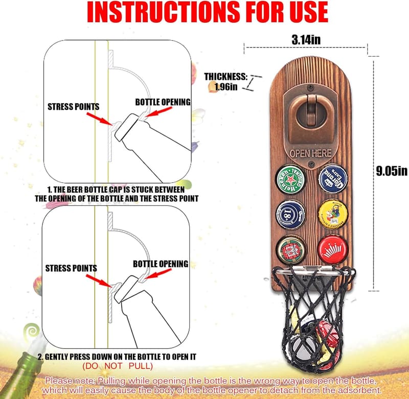Personalized Wall-Mounted Wooden Beer Bottle Opener for Men
