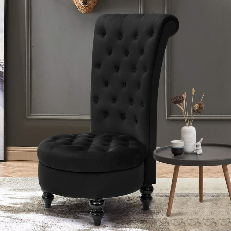 Button-Tufted High Back Accent Chair - Mysterious Black
