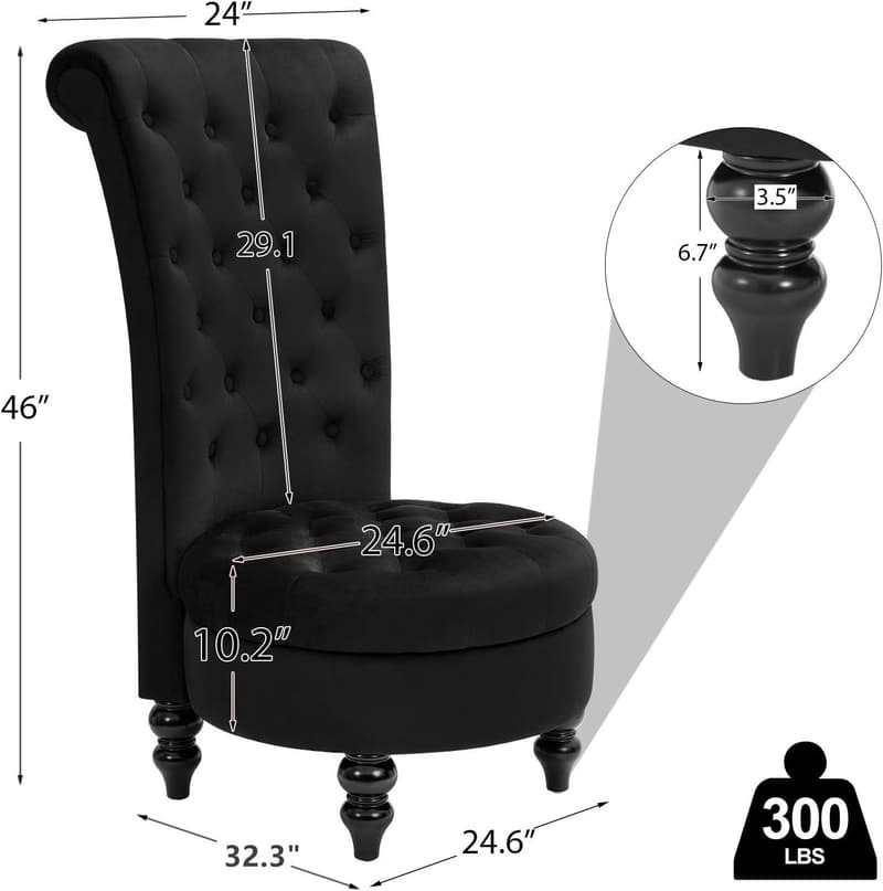 Button-Tufted High Back Accent Chair - Mysterious Black