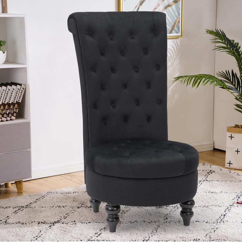 Retro High Back Accent Chair - Black Button-Tufted Design