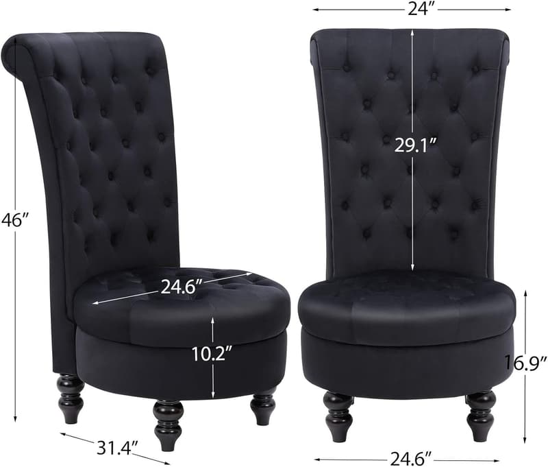 Retro High Back Accent Chair - Black Button-Tufted Design