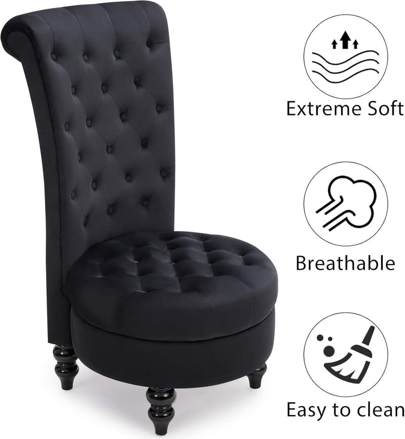 Retro High Back Accent Chair - Black Button-Tufted Design