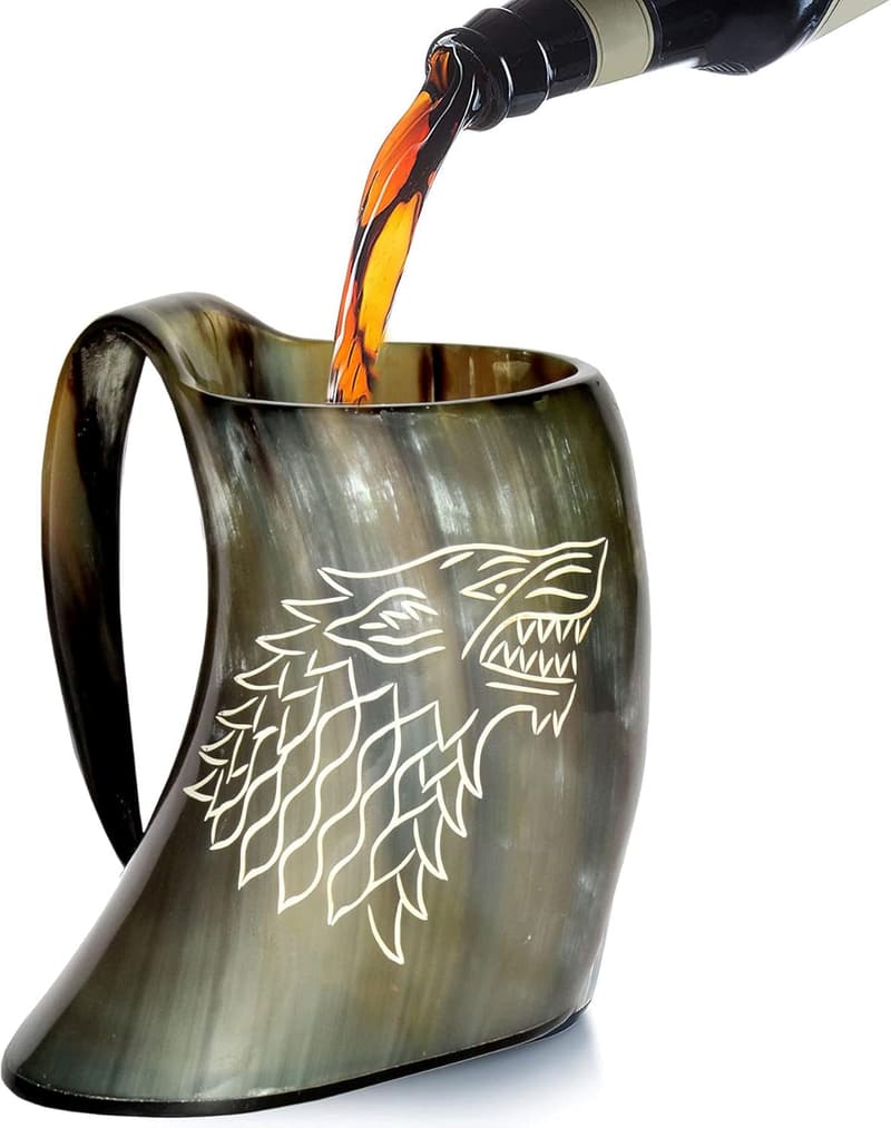 Hand Engraved Stark House Drinking Horn Mug - 16oz Tankard