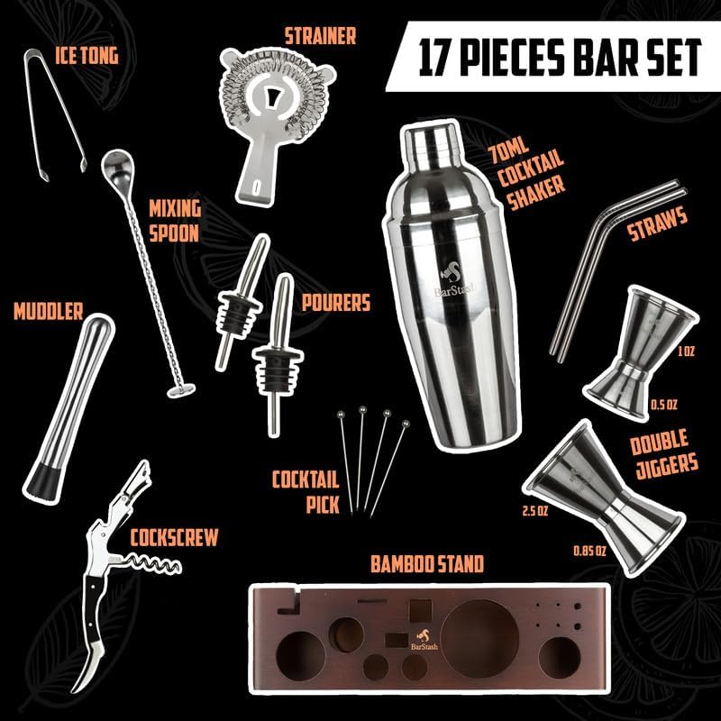 Professional Cocktail Shaker Set with Stand - Perfect Housewarming Gift