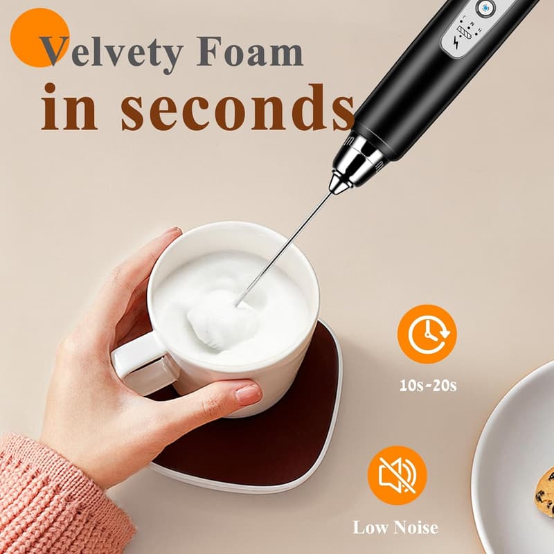 Rechargeable Handheld Milk Frother with 3 Whisks