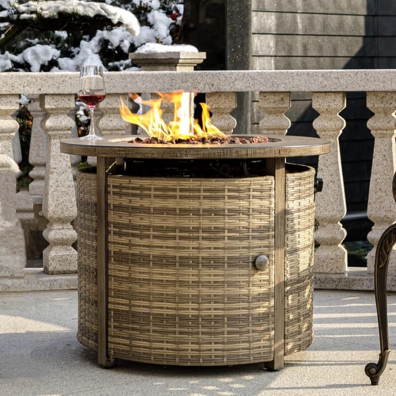 Round 32-Inch Propane Fire Pit Table for Outdoor Dining & Parties