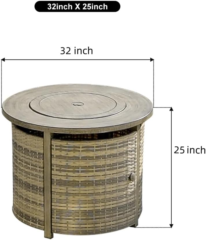 Round 32-Inch Propane Fire Pit Table for Outdoor Dining & Parties