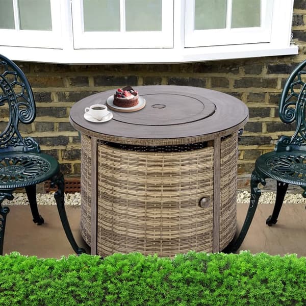 Round 32-Inch Propane Fire Pit Table for Outdoor Dining & Parties