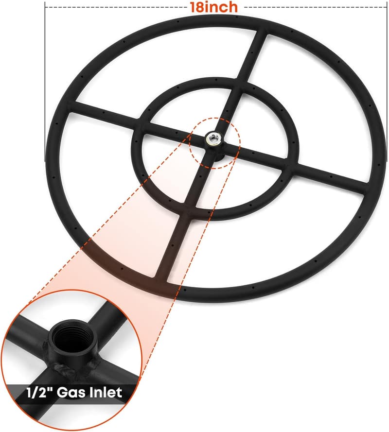 Natural Gas Fire Pit Burner Ring Kit - 18