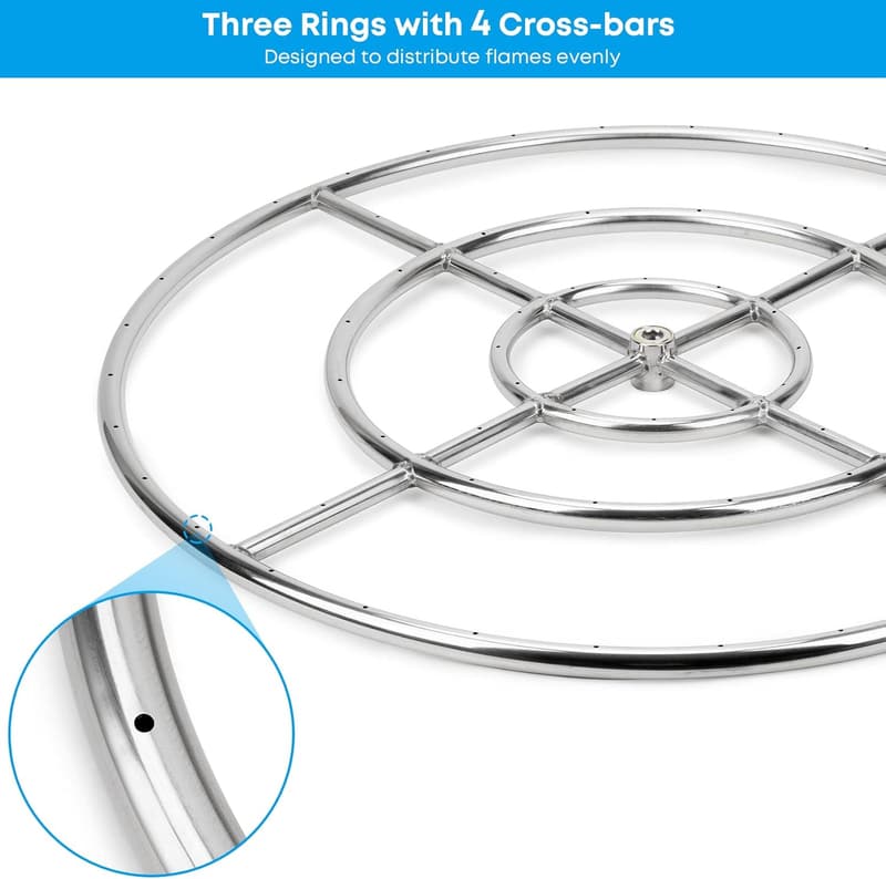 30-Inch Round Fire Pit Burner Ring - 304 Stainless Steel, 435,000 BTU