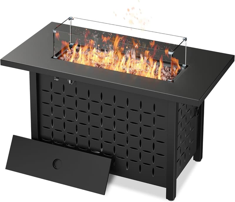 43-Inch Outdoor Propane Fire Pit Table with Glass Guard