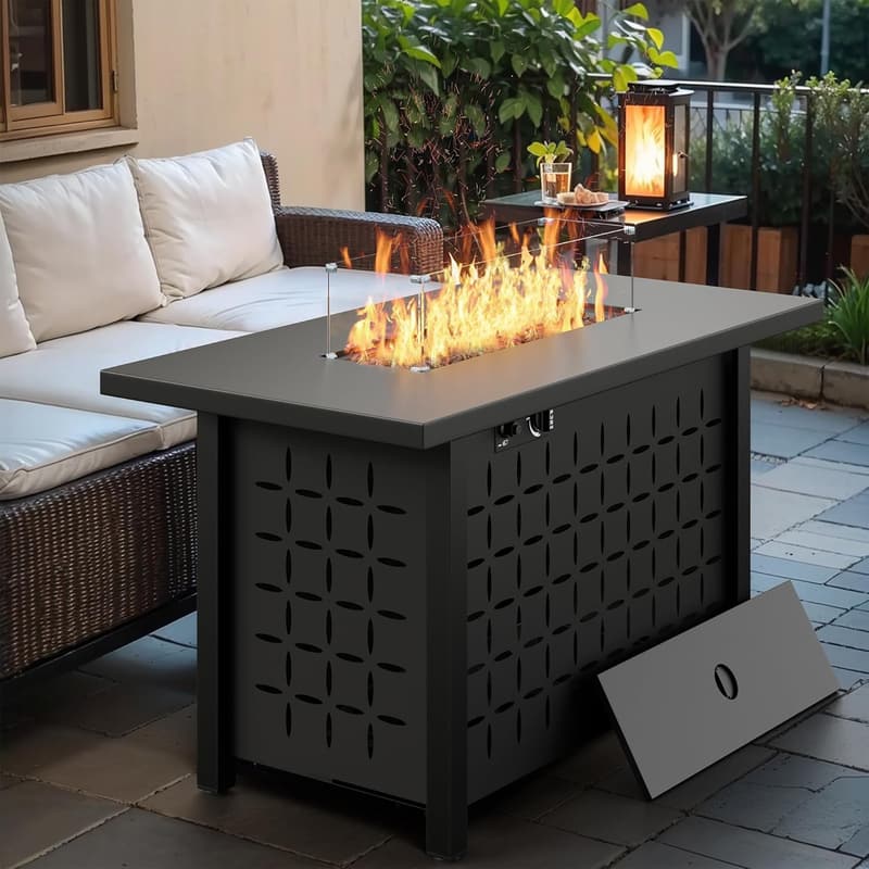43-Inch Outdoor Propane Fire Pit Table with Glass Guard