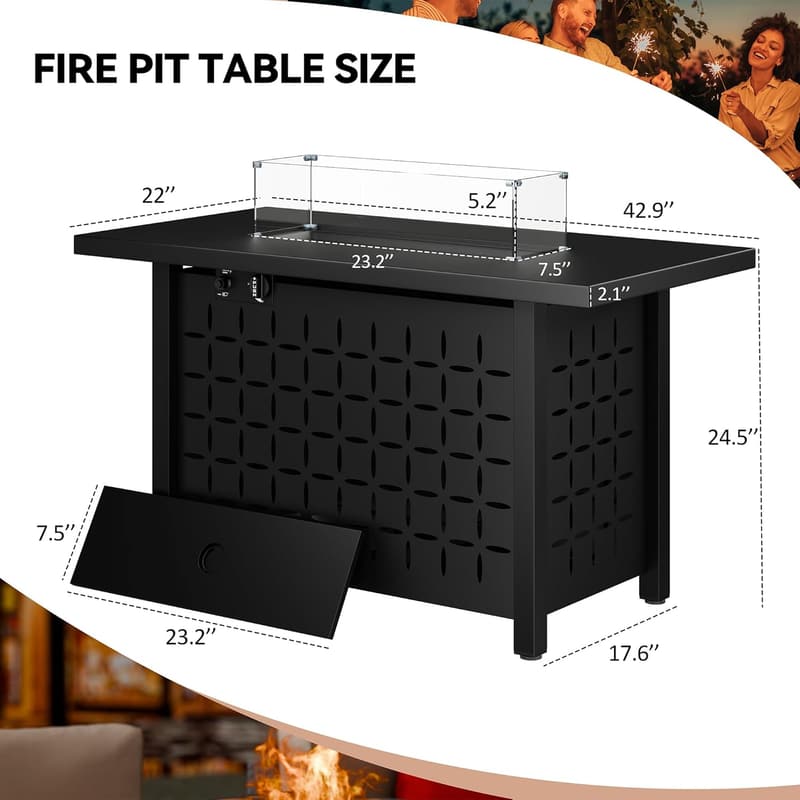 43-Inch Outdoor Propane Fire Pit Table with Glass Guard