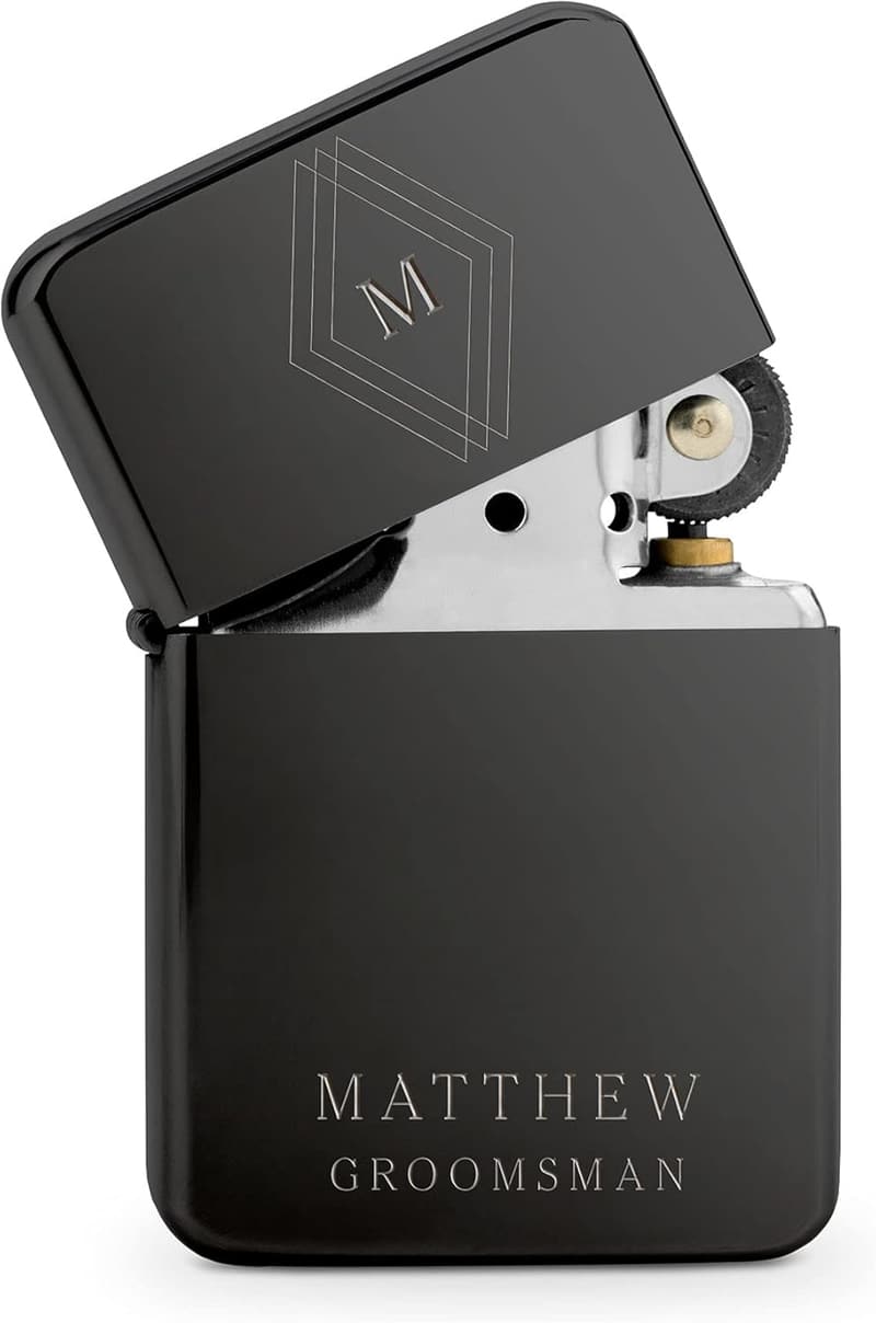 Personalized Gunmetal Wedding Lighter with Monogram Emblem