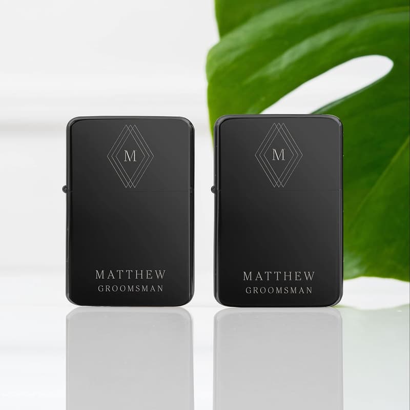 Personalized Gunmetal Wedding Lighter with Monogram Emblem