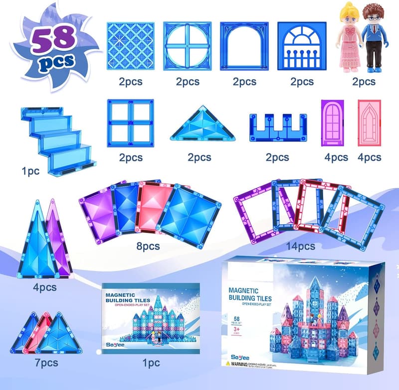 Princess Diamond Magnetic Building Blocks for Kids 3-8 Years