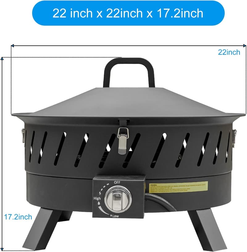 Portable 22-Inch Gas Fire Pit Bowl for Outdoor Use