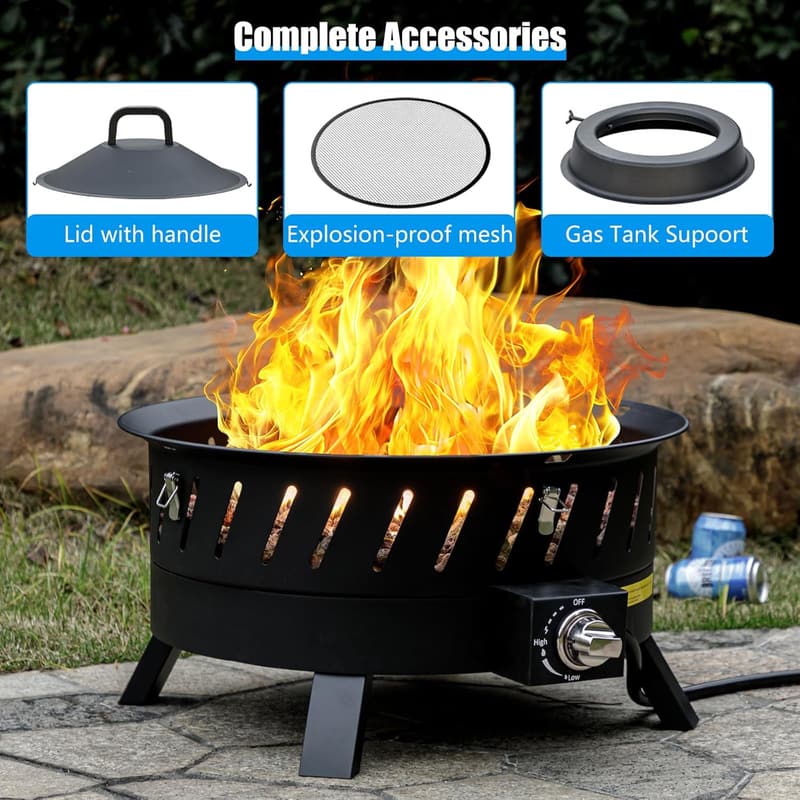 Portable 22-Inch Gas Fire Pit Bowl for Outdoor Use