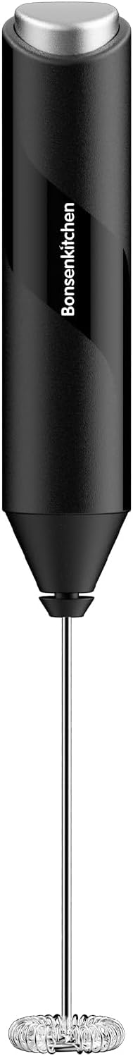 Handheld Milk Frother with Stainless Steel Whisk - Black