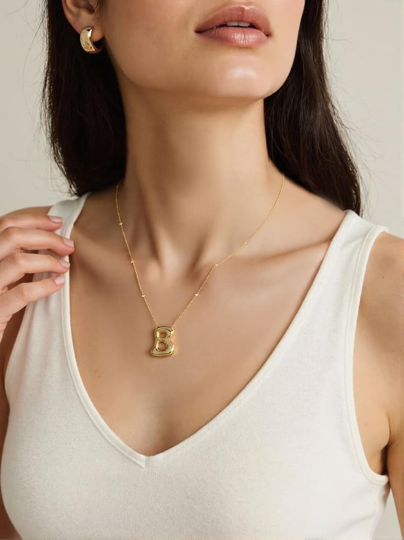 Personalized 14K Gold Plated Initial Necklace for Women