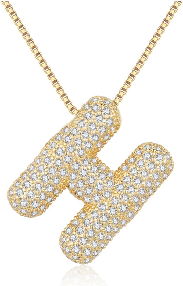 14k Gold-Plated Bubble Letter Necklace for Women