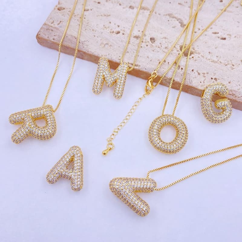 14k Gold-Plated Bubble Letter Necklace for Women