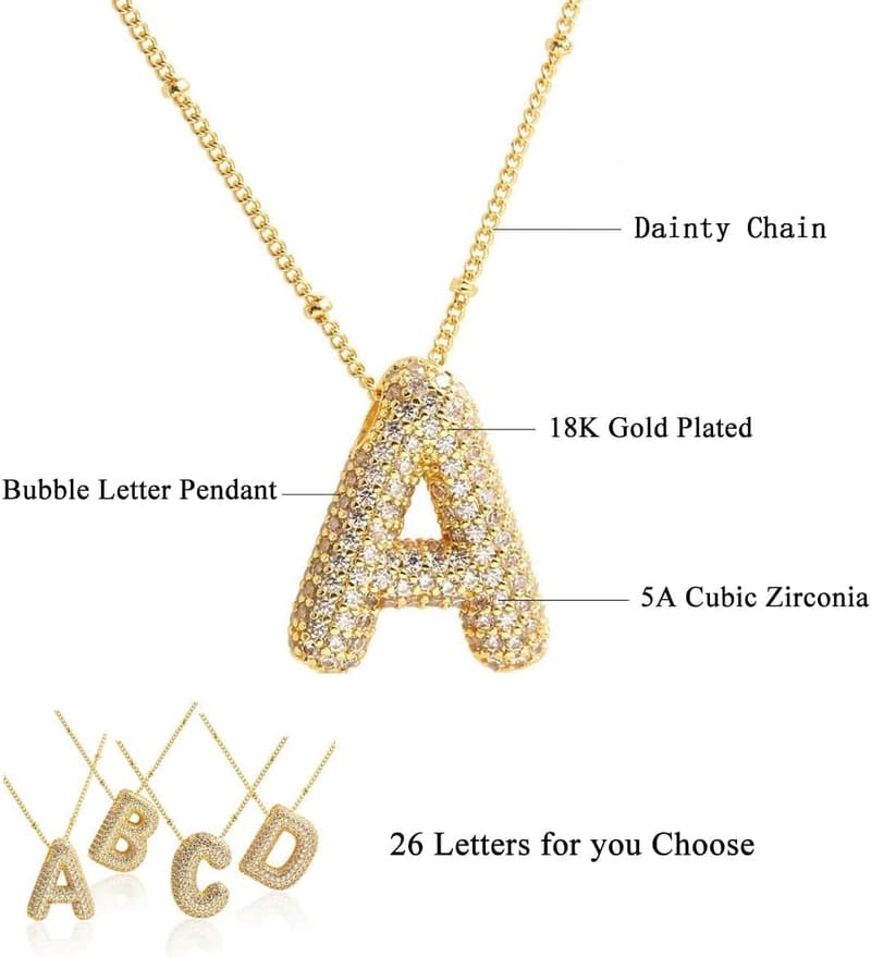 14k Gold-Plated Bubble Letter Necklace for Women