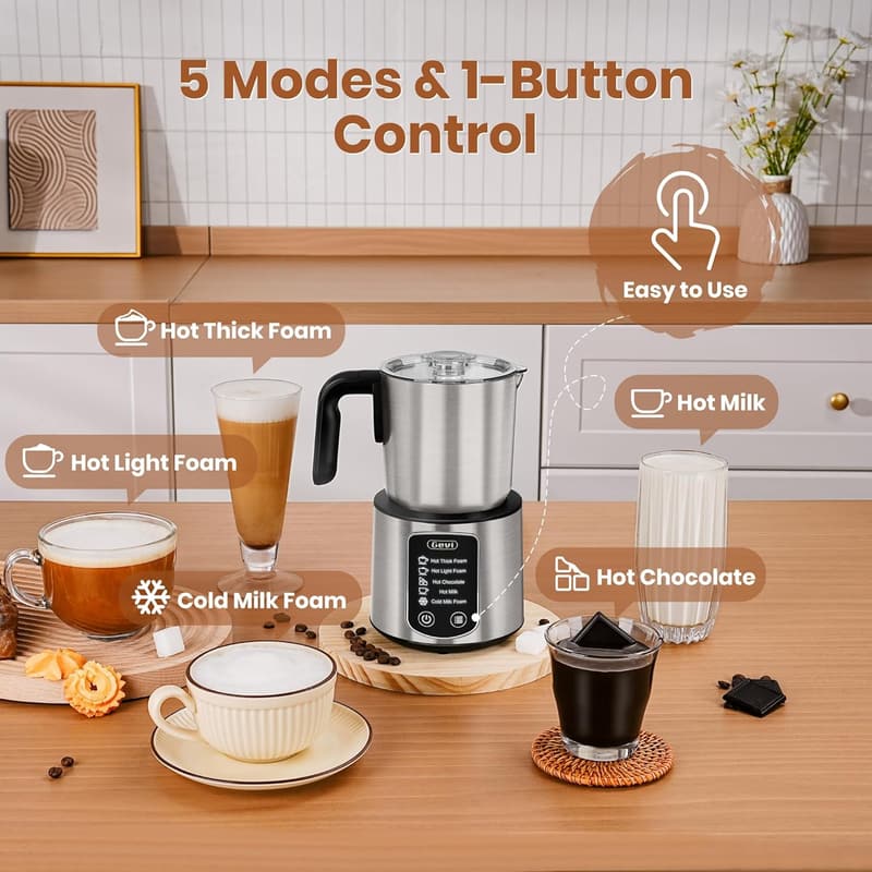 Stainless Steel Hot Chocolate Maker with 5-in-1 Milk Frother
