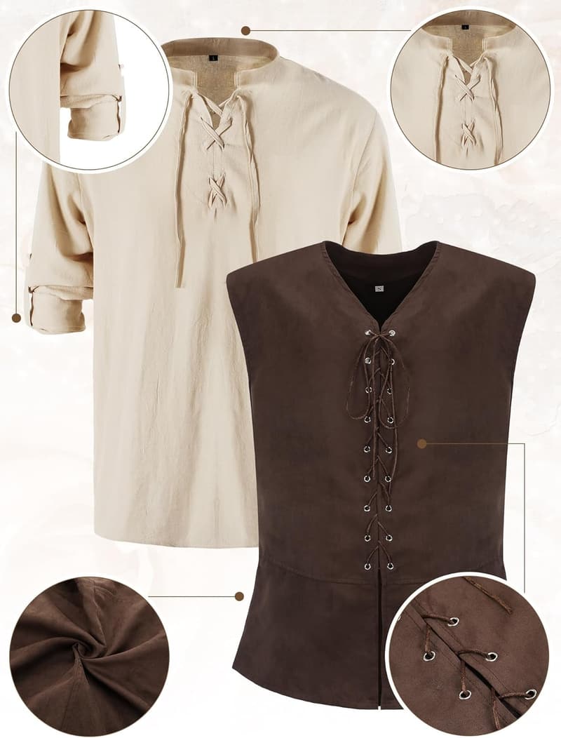 Men's Halloween Renaissance Costume Set with Vest, Pants, and Accessories