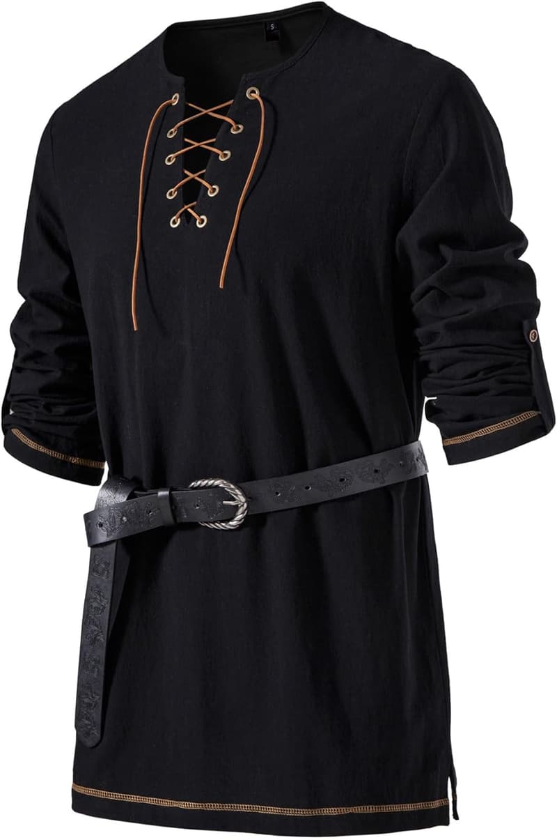 Men's Vintage Lace-Up Cotton Shirt for Pirate Costume