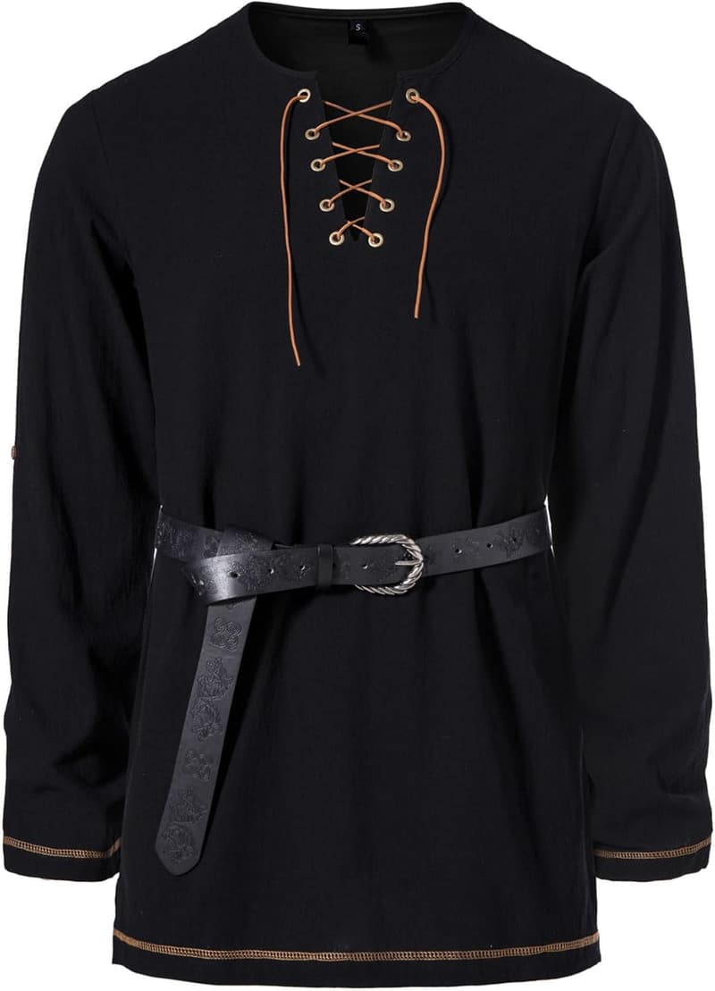 Men's Vintage Lace-Up Cotton Shirt for Pirate Costume