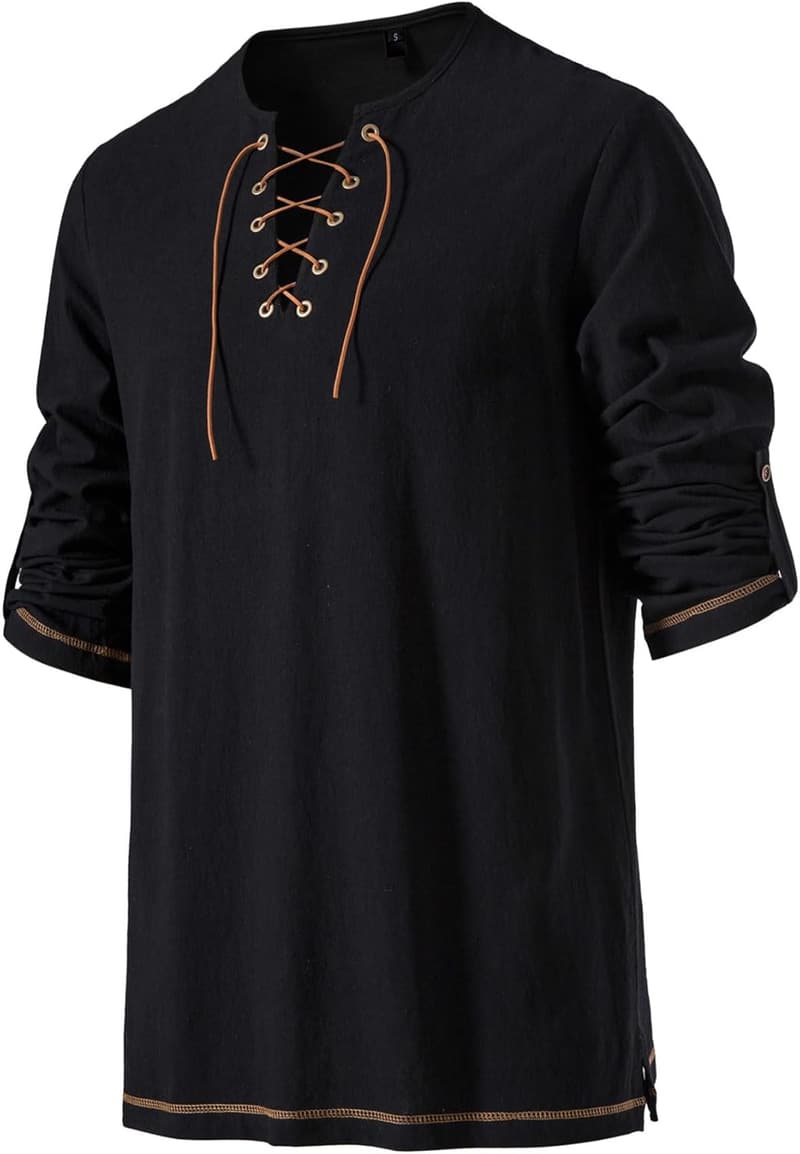 Men's Vintage Lace-Up Cotton Shirt for Pirate Costume