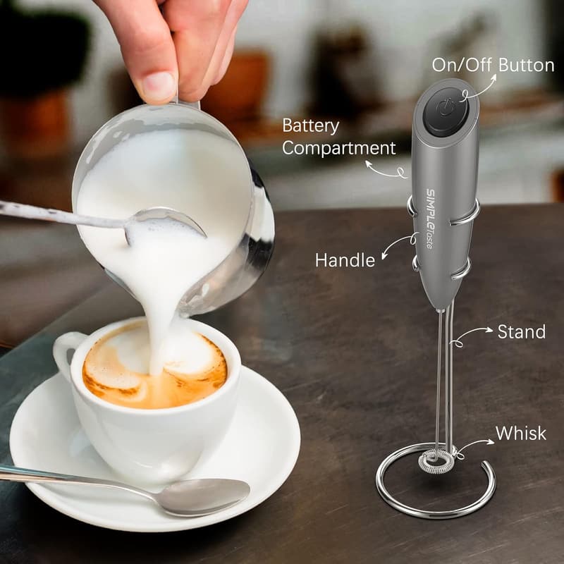 Electric Milk Frother with Stainless Steel Whisk for Lattes
