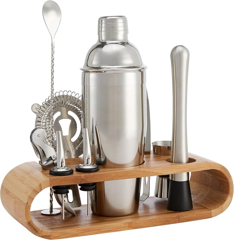 10-Piece Stainless Steel Bar Tool Set with Bamboo Stand