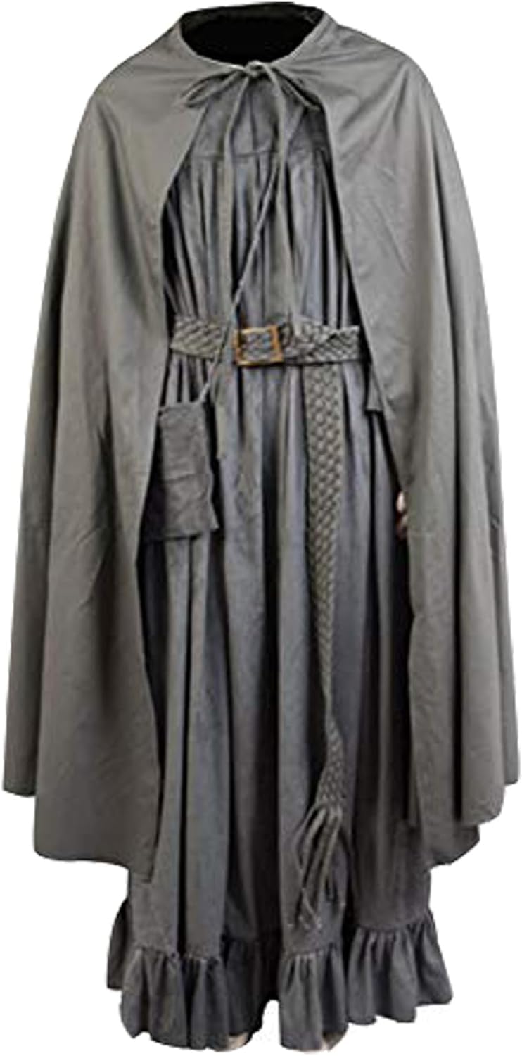 Men's Grey Wizard Cosplay Costume Cloak Set with Belt & Bag