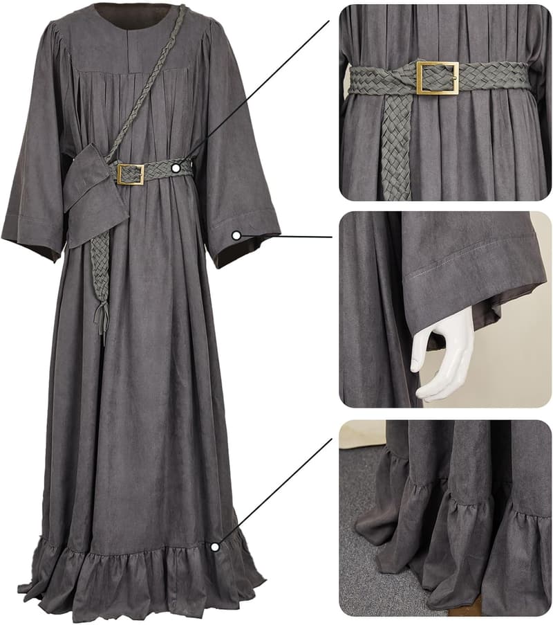 Men's Grey Wizard Cosplay Costume Cloak Set with Belt & Bag